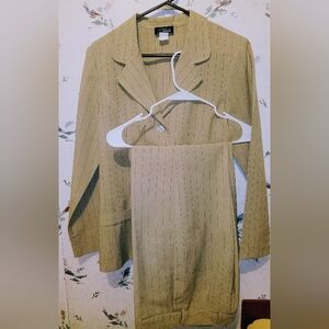 Modern Essentials Tan With Black Pinstripe Blazer and  Pant Set Size 7 EUC